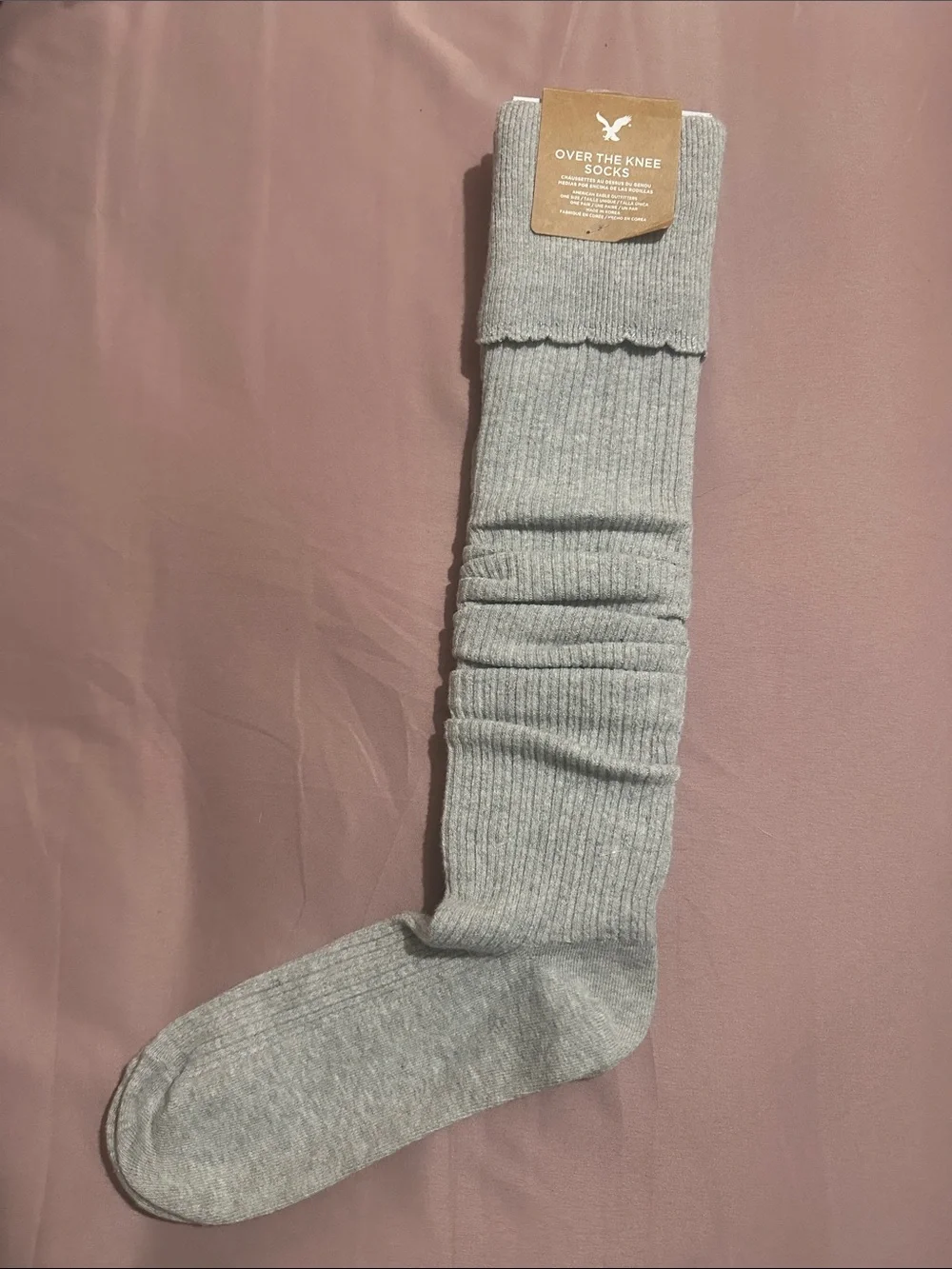 American Eagle Outfitters Light Gray Over-the-Knee Ribbed Socks